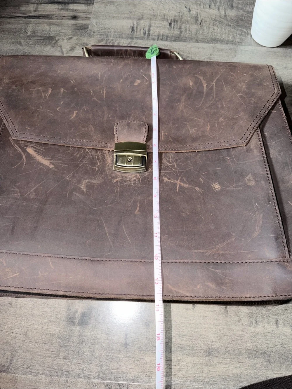 Vincenzo Dark Brown distressed Leather Briefcase with Shoulder Strap